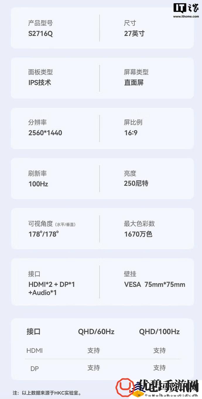 HKC新款S2716Q显示器