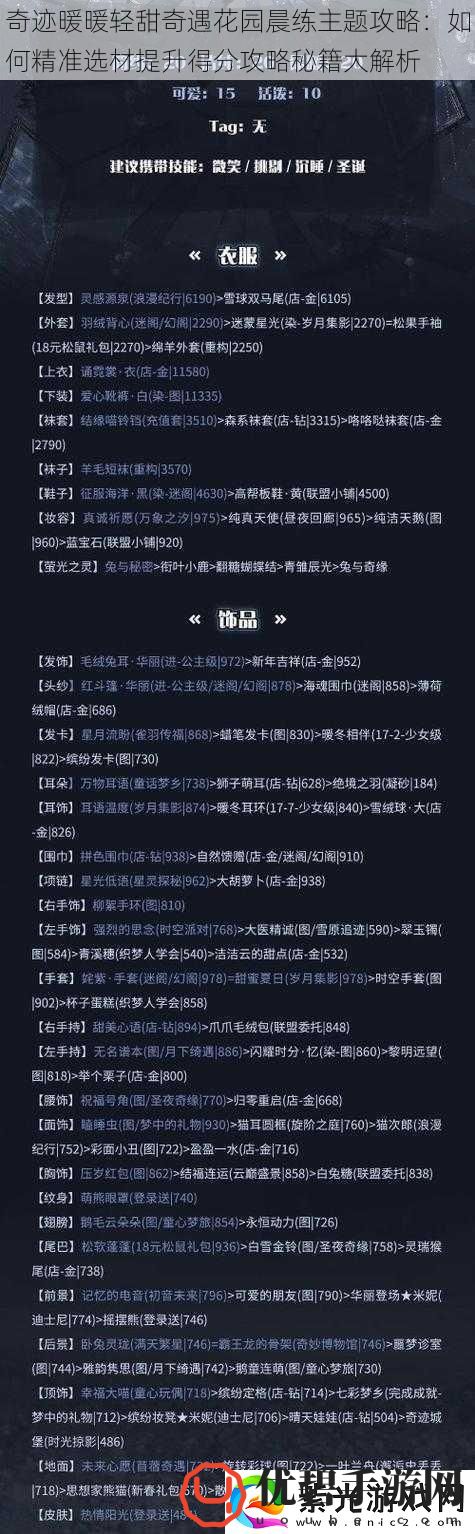 奇迹暖暖轻甜奇遇花园晨练主题攻略：如何精准选材提升得分攻略秘籍大解析