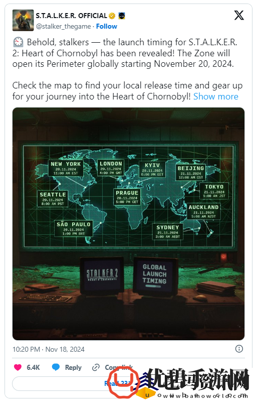 潜行者2：切尔诺贝利之心全球发售时间公布：中国11月21日中午解锁